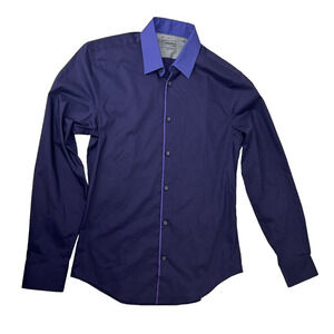 Calvin Klein Purple Satin Placket Shirt Size S Whimsigoth Contrast Trim Temp Reg